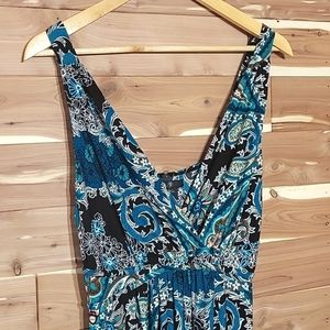 Paisley Spring Dress, Size L, Teal, Aqua, Black, & Copper Design